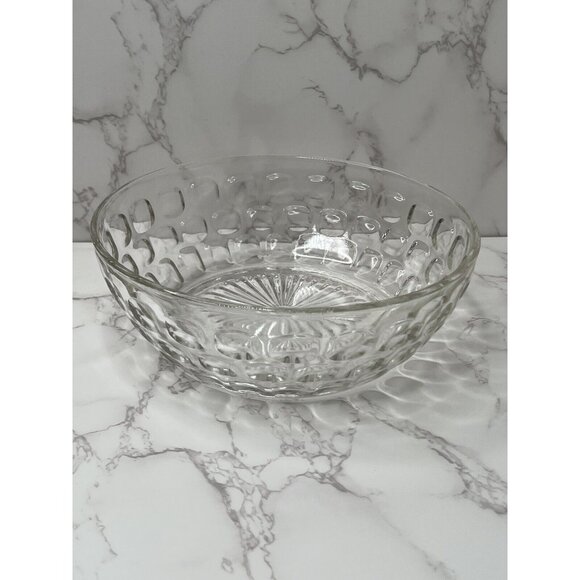 Vintage Federal Glass Clear Glass Thumbprint Bowl “Yorktown" Depression Era 8” - Picture 3 of 6